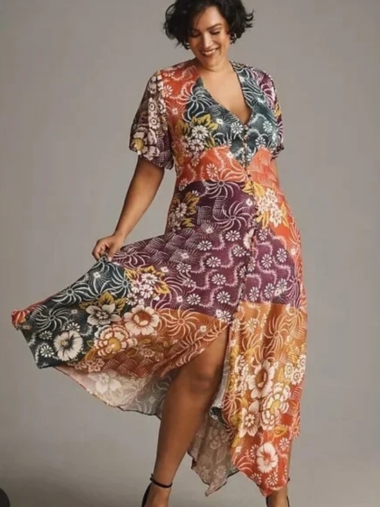 Anthropologie Dresses & Skirts - Nwt Anthropologie Womens Dress 24 Plus Floral Colorful Flutter Maxi Patchwork BO